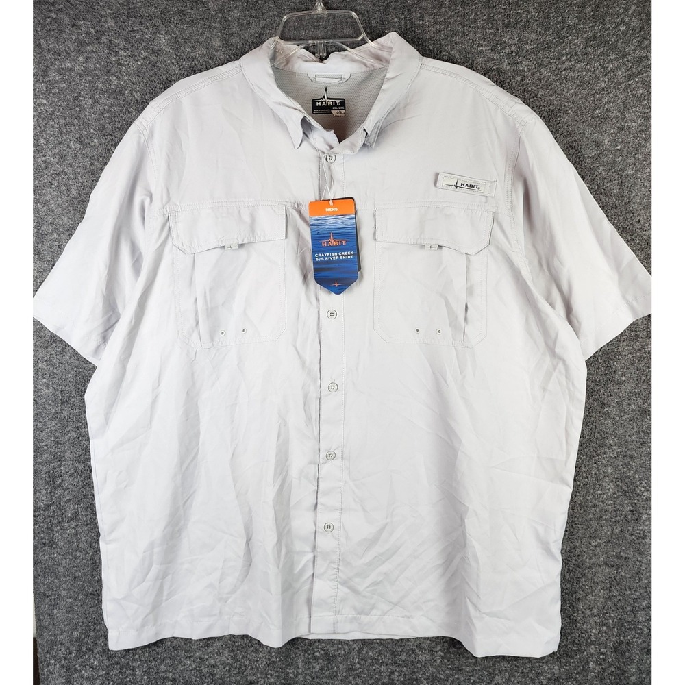 Habit River Shirt Mens 2XL Crayfish Creek Micro Chip Grey Fishing NEW
